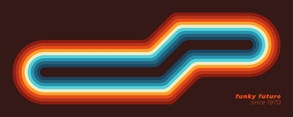 Futuristic background in simple retro style design with colorful stripes. Vector illustration.