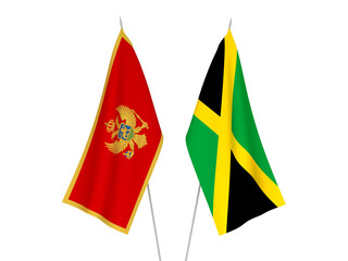 National fabric flags of Jamaica and Central African Republic isolated on white background. 3d rendering illustration.