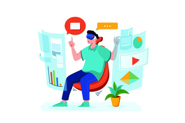 Boy studying using VR tech