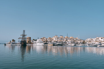 Puerto Banus, Marbella February 25, 2022 the Galeon Andalucia in Puerto Banús, marina of Marbella, Costa del Sol, - obrazy, fototapety, plakaty