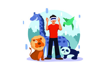 Naklejka premium Man experiencing the virtual zoo