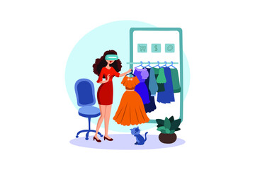 Young woman doing online shopping through virtual technology