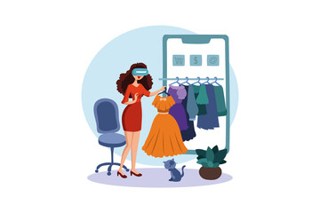 Young woman doing online shopping through virtual technology