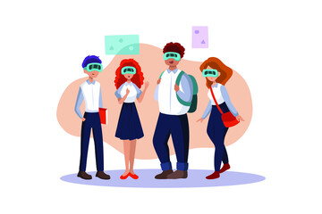 Students with virtual reality headset