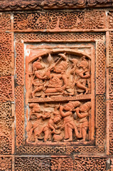 Figurines made of terracotta at Madanmohan Temple, Bishnupur , West Bengal, India .