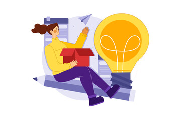 Woman working on a marketing idea Illustration concept. Flat illustration isolated on white background