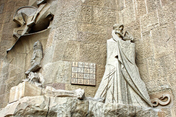 Details of the Sagrada Familia catholic basilica, Barcelona, Catalonia, Spain.