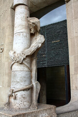 Christ at the column, detail of the Sagrada Familia catholic basilica, Barcelona, Catalonia, Spain.