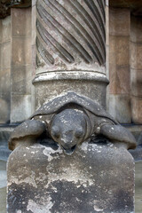 Turtle column, detail of the Sagrada Familia catholic basilica, Barcelona, Catalonia, Spain.
