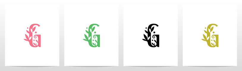 Fototapeta premium Leaves Sprout Dots On Letter Logo Design G
