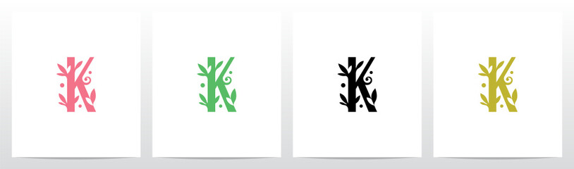 Leaves Sprout Dots On Letter Logo Design K