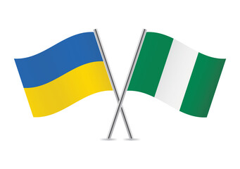 Ukraine and Nigeria crossed flags. Ukrainian and Nigerian flags, isolated on white background. Vector icon set. Vector illustration.
