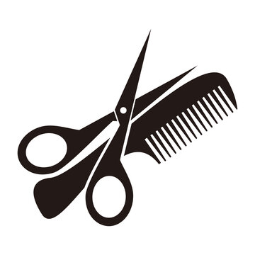 Scissor and comb icon vector illustration symbol on white background