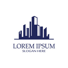 Fototapeta premium city ​​skyline, city silhouette, modern city and city center. With logo design concept, icon and symbol illustration template.