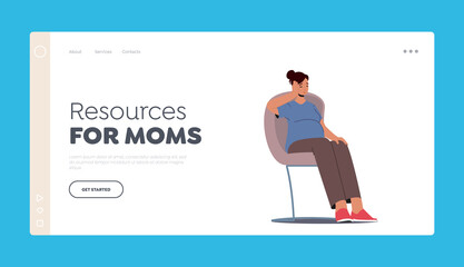 Resources for Moms Landing Page Template. Young Mother Needs Psychological Help, Support or Pregnancy Assistance