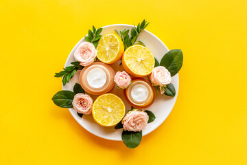 Citrus essential oil and medicine herbal cosmetic with flowers