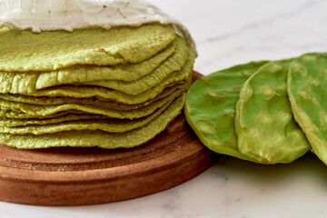 Mexican tortillas made with nopal, Mexican organic food.