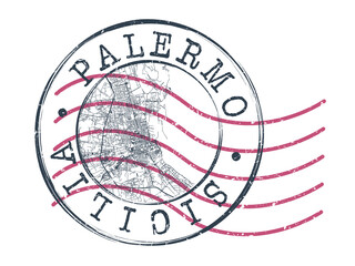 Palermo, PA, Italy Stamp Map Postal. Silhouette Seal Roads and Streets. Passport Round Design. Vector Icon. Design Retro Travel National Symbol.