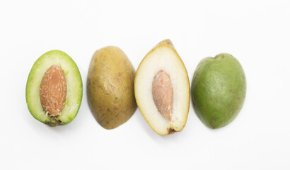 olive with slices isolated on white background, top view