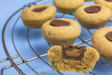peanut butter cookies with mini chocolate peanut butter cups - 489907857