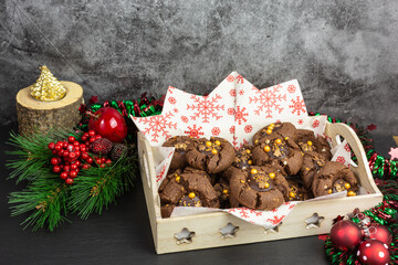 thumbprint chocolate cookies with golden sprinkles - 489907863