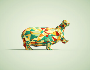 Colorful low poly hippopotamus on white background.