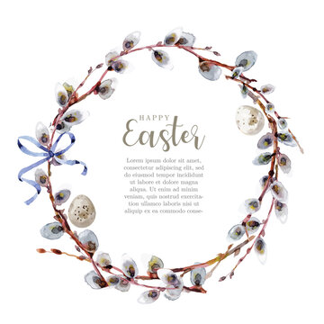 Beautiful easter wreath in watercolor style