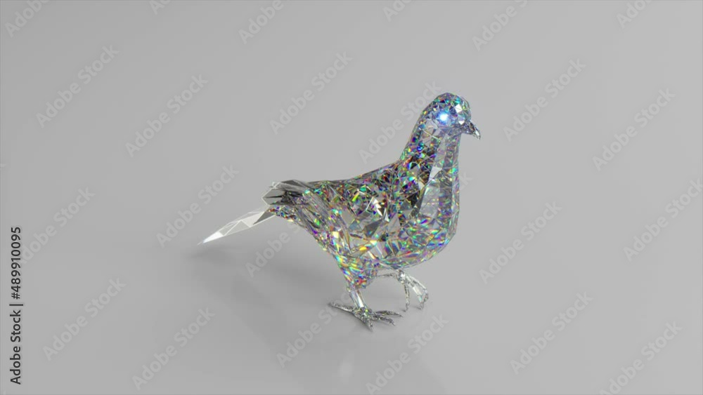 Poster walking diamond pigeon. the concept of nature and animals. low poly. white color. 3d animation of se