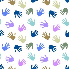 Seamless coloured handprint pattern for fabrics and packaging and gifts and cards and linens and kids and wrapping paper