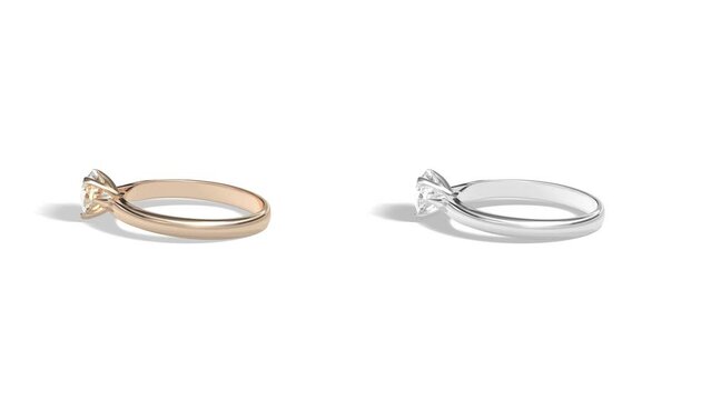 Blank gold and silver ring diamond mockup lying, looped rotation