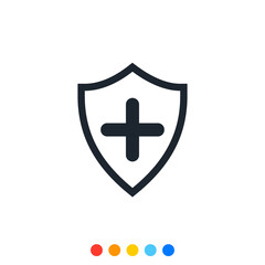 Icon of Protection shield with Cross symbol, Vector.