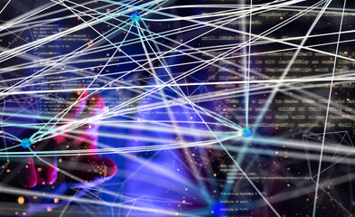 Global network. Blockchain. 3D illustration. Neural networks and artificial intelligence. Abstract