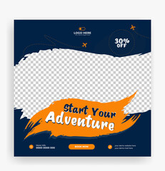 Obraz premium Traveling social media post banner template design, Tour travel holiday tourism marketing social media post