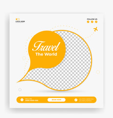 Naklejka premium Traveling social media post banner template design, Tour travel holiday tourism marketing social media post