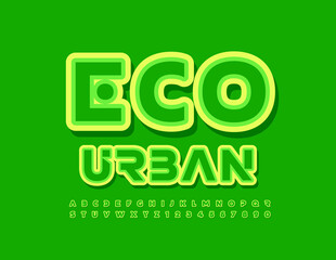 Vector green concept Eco Urban. Abstract style Font. Creative sticker Alphabet Letters and Numbers set