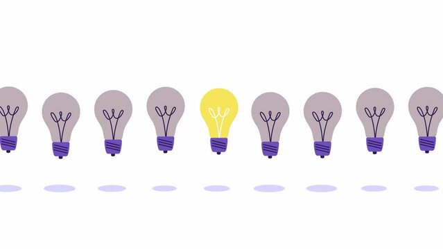light bulbs animation. New bright idea, Eureka, innovation and invention concept. Creative Outstanding Thinking, different opinion or view. Think different, brainstorming. Genius Solution stock video