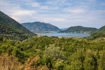 Panoramic aerial view of Vlicho Bay and Nydri, Lefkada, Ionian Islands, Greece