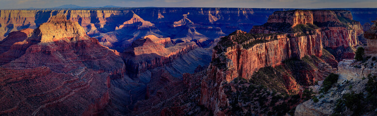 Vishnu Temple and Wotan’s Throne in the Grand Canyon from the North Rim Imperial Point at Sunset