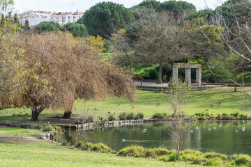 Landscape over Garden Parque da Paz in Almada, Portugal