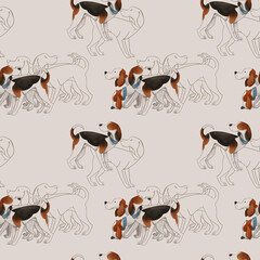 hunting dogs hounds on a gray background. seamless pattern - 489912809