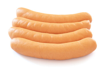 several raw cervelas isolated on a white background