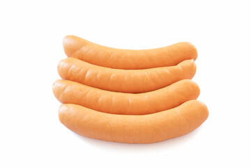 several raw cervelas isolated on a white background