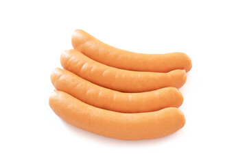 several raw cervelas isolated on a white background