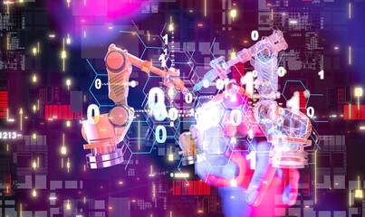 Obraz premium Neural network 3D illustration. Big data and cybersecurity