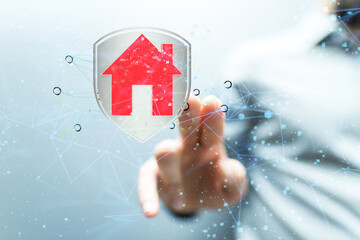 home iot - Neural network 3D illustration. Big data and cybersecurity