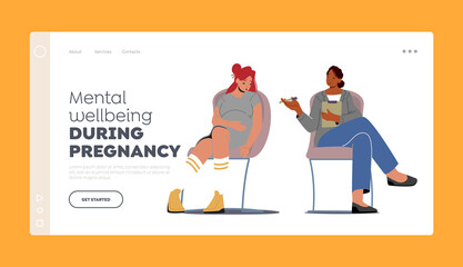 Mental Wellbeing during Pregnancy Landing Page Template. Upset Pregnant Woman Visit Courses with Psychological Support
