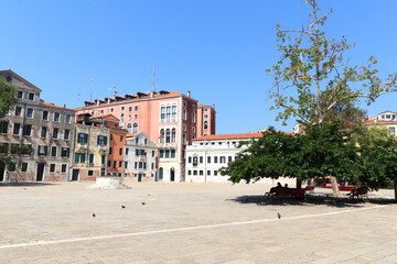 Fototapeta na wymiar Empty square Campo San Polo in Venice, Italy