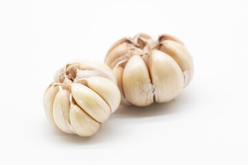 garlic cloves, garlic slices isolated on white background.