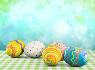 Stylish Easter eggs on rustic background. Happy Easter! Natural dyed colorful eggs