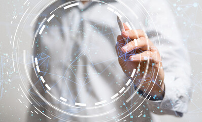 abstract lines with dots over dark background.